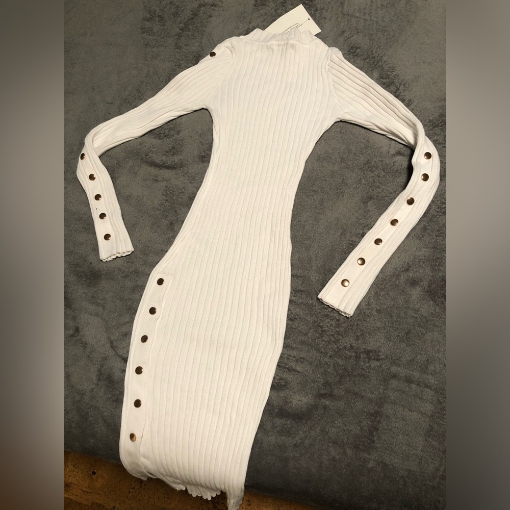 Naked Wardrobe White button dress long sleeve